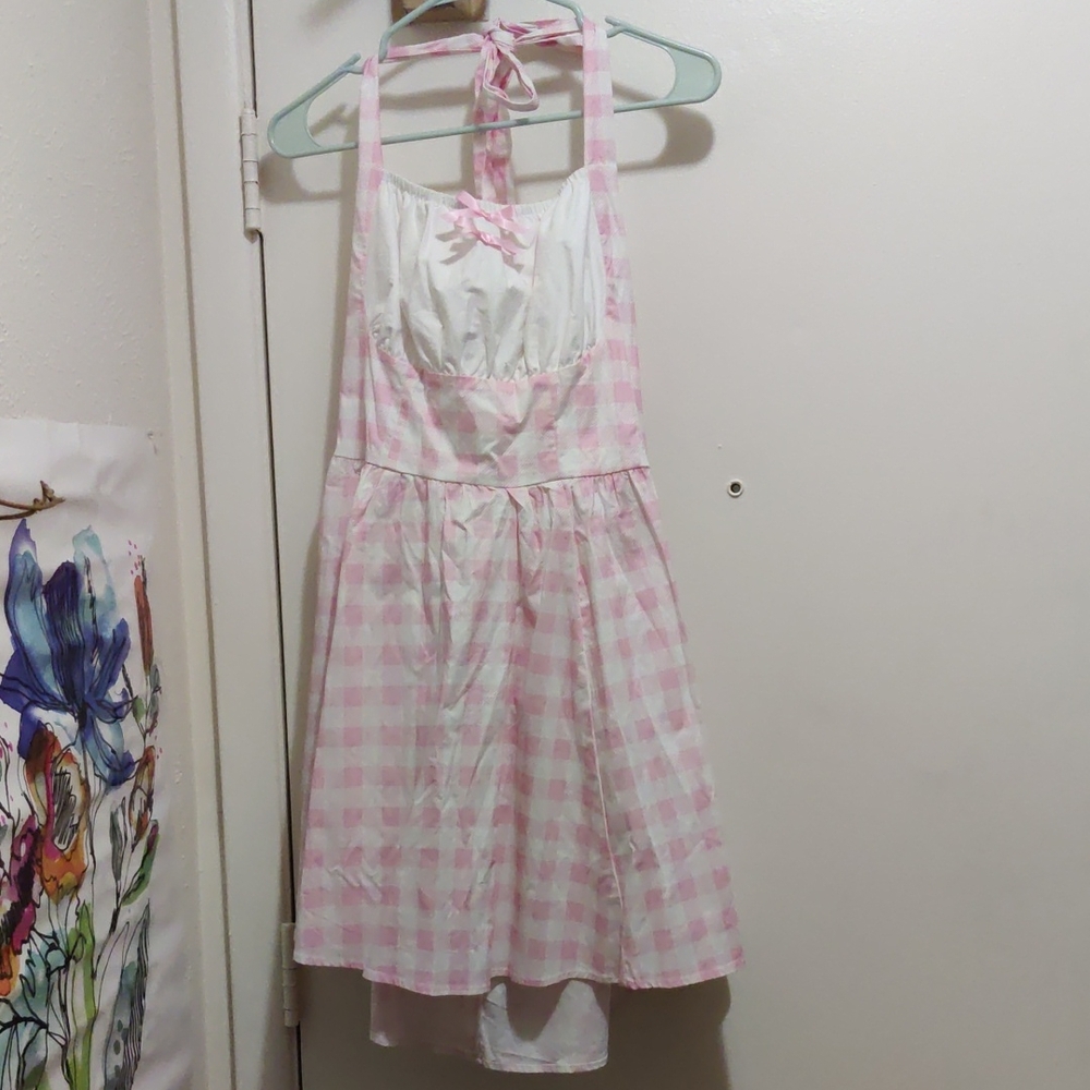 Hot Topic Pink Checkered Backless Dress